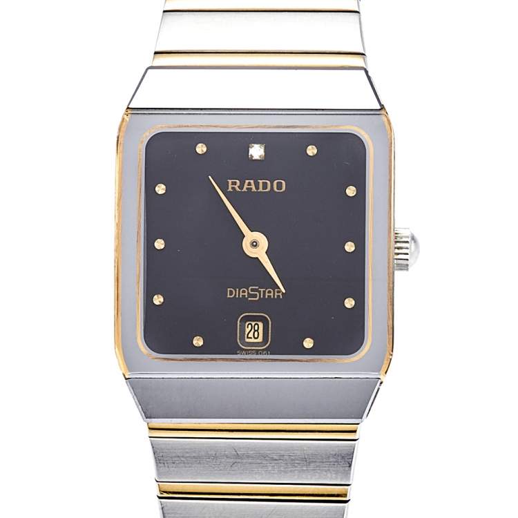 Pre Owned Rado Black Tungsten Two Tone Stainless Steel Diastar Women's Wristwatch 23 mm 