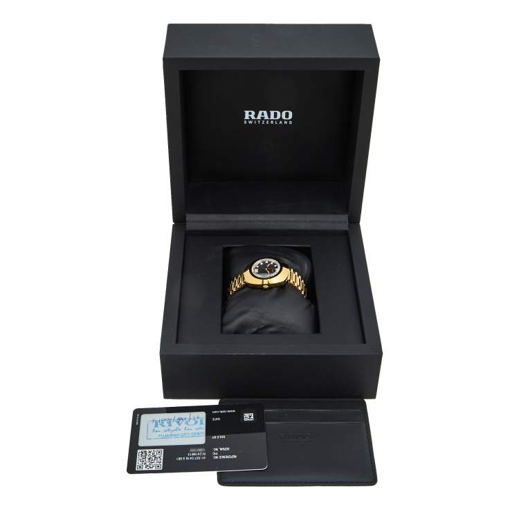 Pre Owned Rado Black Yellow Gold Plated Stainless Steel DiaStar R12416613 Women's Wristwatch 27 mm