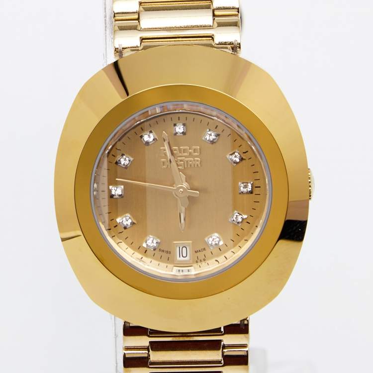 Pre Owned Rado Yellow Gold Tone Metal Diastar R12306303 Women's Wristwatch 27 mm