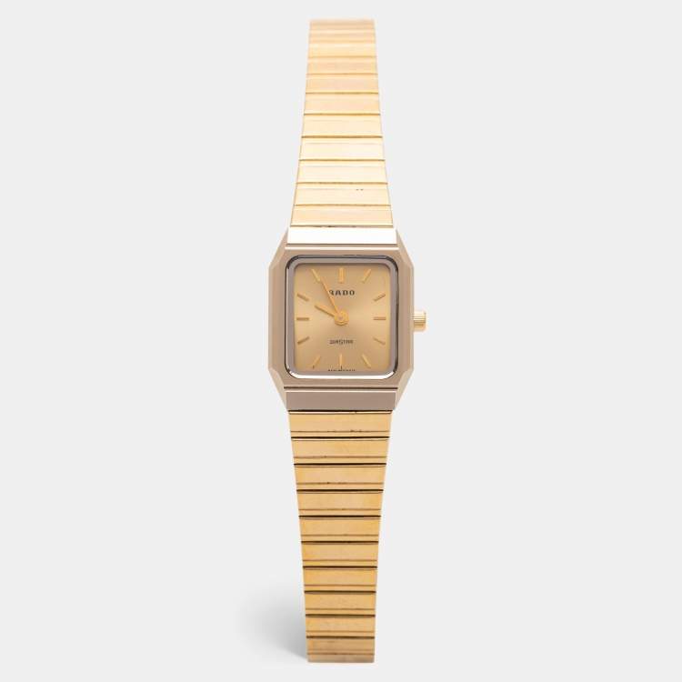 Pre Owned Rado Champagne Gold Plated Stainless Steel Tungsten Carbide Diastar R1027101706 Women's Wristwatch 20 mm