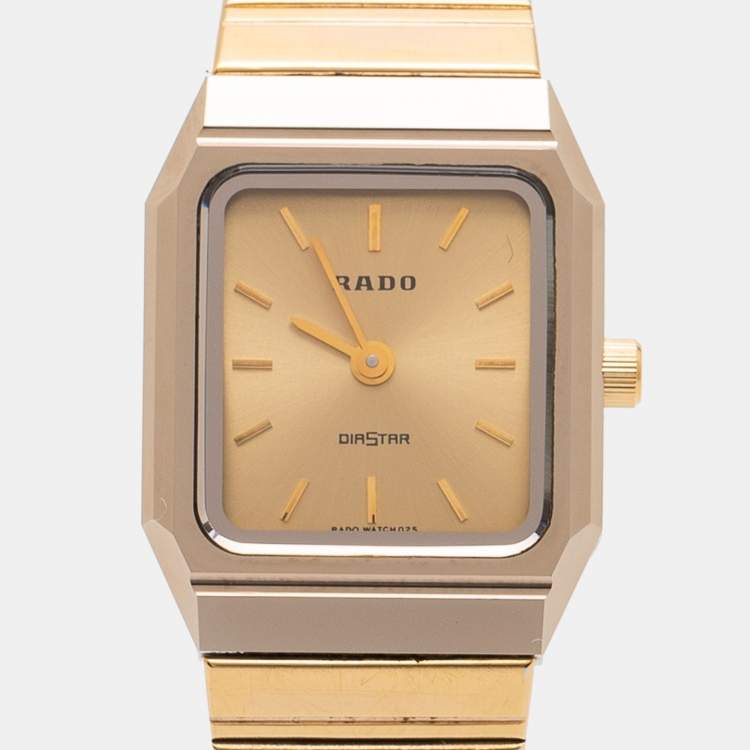 Pre Owned Rado Champagne Gold Plated Stainless Steel Tungsten Carbide Diastar R1027101706 Women's Wristwatch 20 mm
