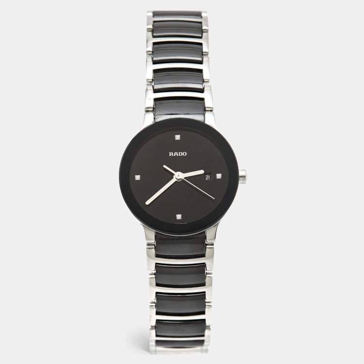 Pre Owned Rado Black Diamond Ceramic Stainless Steel Centrix R30935712 Women's Wristwatch 28 mm 