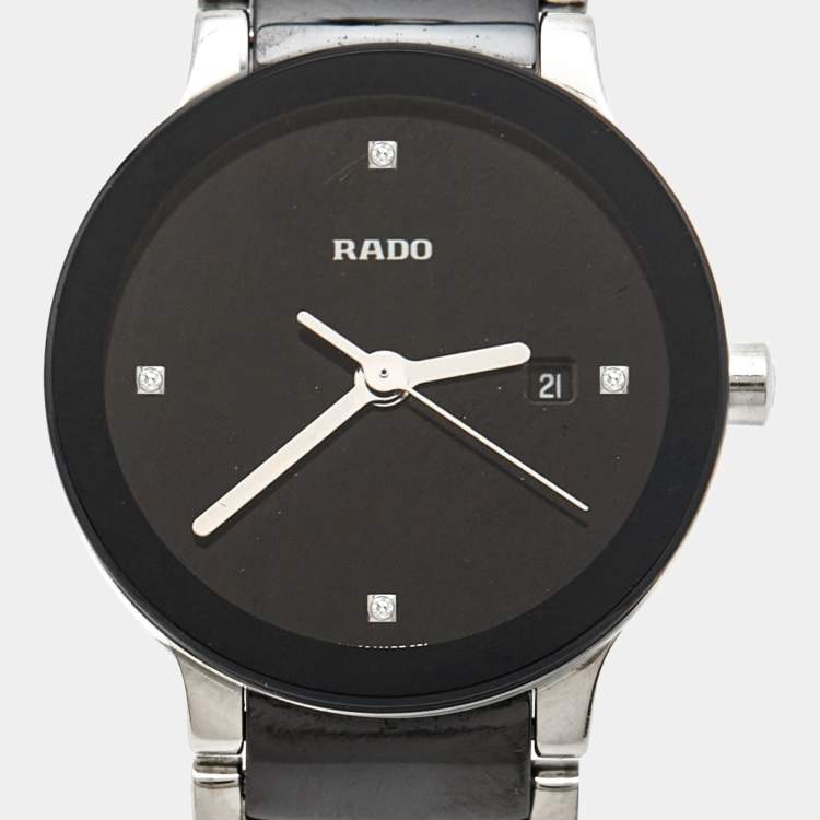 Pre Owned Rado Black Diamond Ceramic Stainless Steel Centrix R30935712 Women's Wristwatch 28 mm 