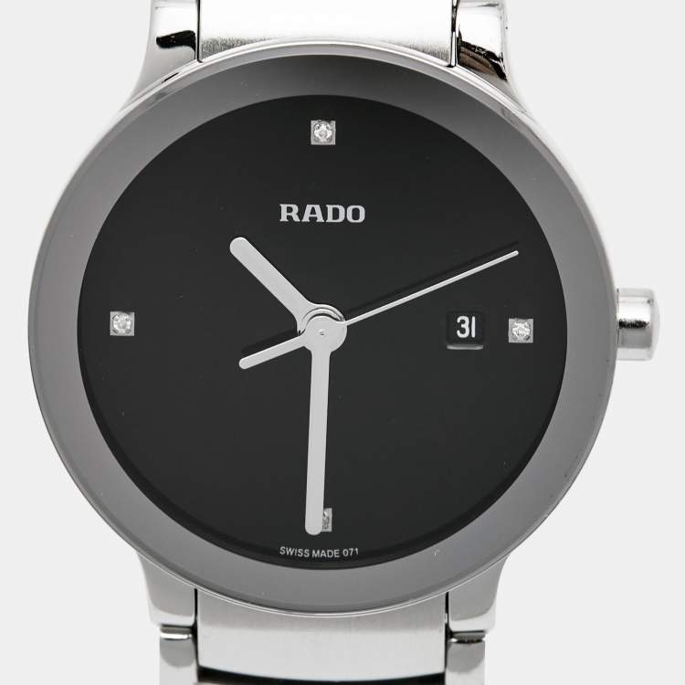 Pre Owned Rado Black Stainless Steel Diamond Centrix R30928713 Women's Wristwatch 28 mm