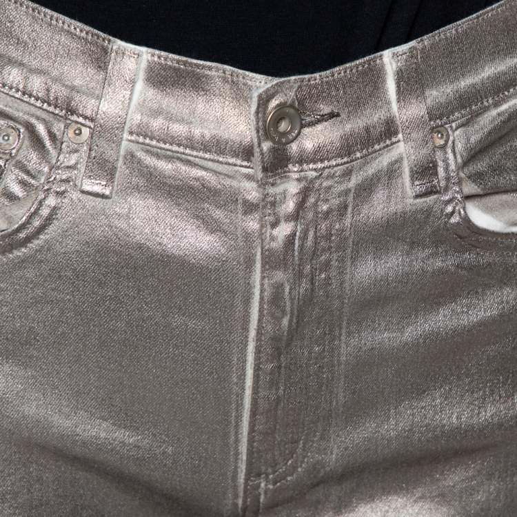 Pre Owned Rag & Bone Metallic Denim Skinny Fit Jeans M