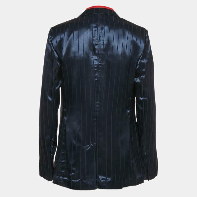 Pre Owned Rag & Bone Navy Blue Striped Satin Double Breasted Blazer M