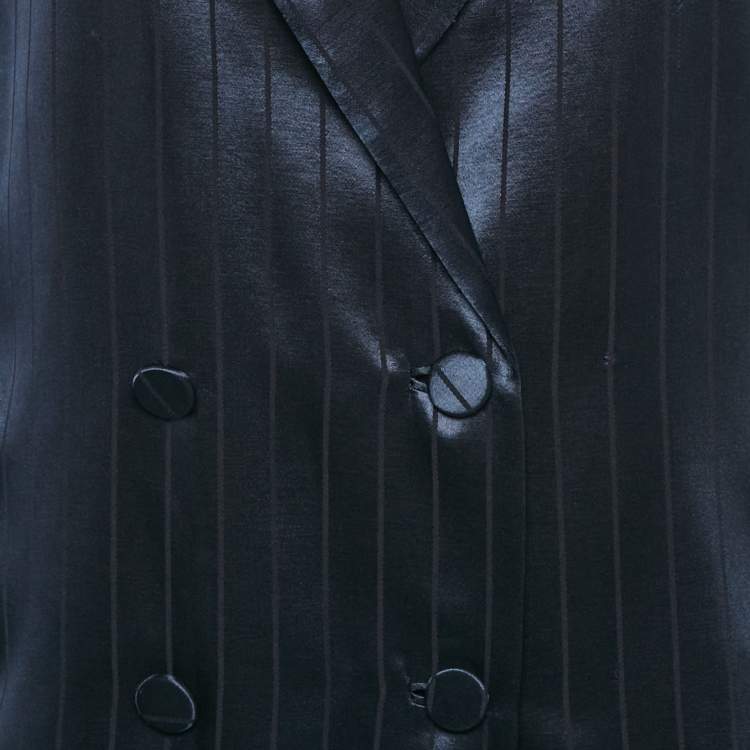 Pre Owned Rag & Bone Navy Blue Striped Satin Double Breasted Blazer M