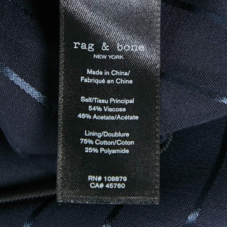 Pre Owned Rag & Bone Navy Blue Striped Satin Double Breasted Blazer M