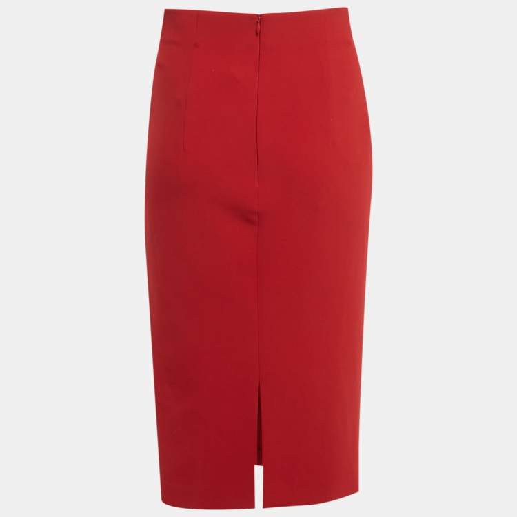 Pre Owned Ralph Lauren Collection Red Stretch Wool Pencil Skirt S