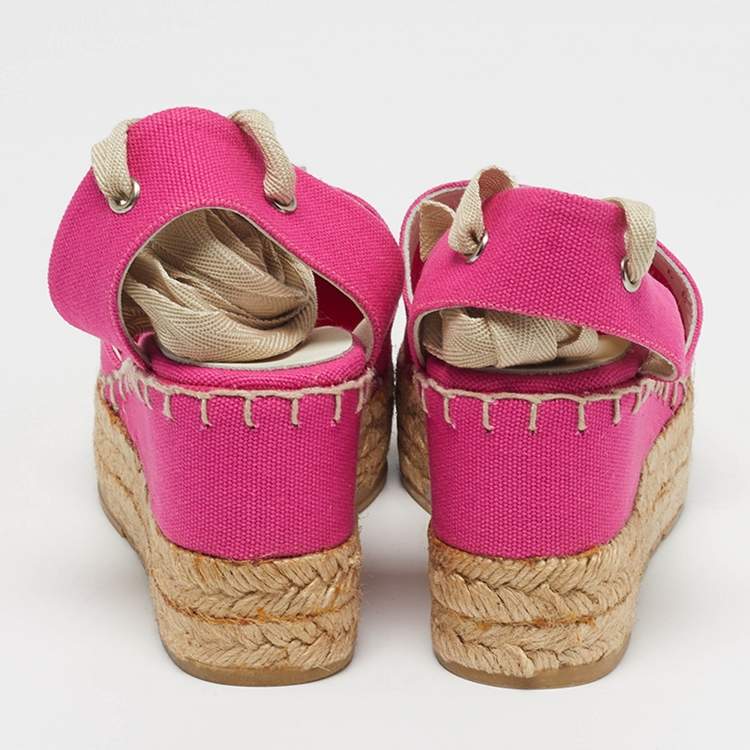 Pre Owned Ralph Lauren Collection Size 36 Pink Canvas Wedge Pumps