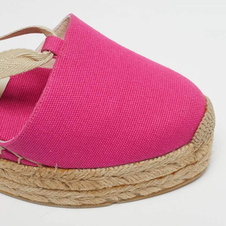 Pre Owned Ralph Lauren Collection Size 36 Pink Canvas Wedge Pumps