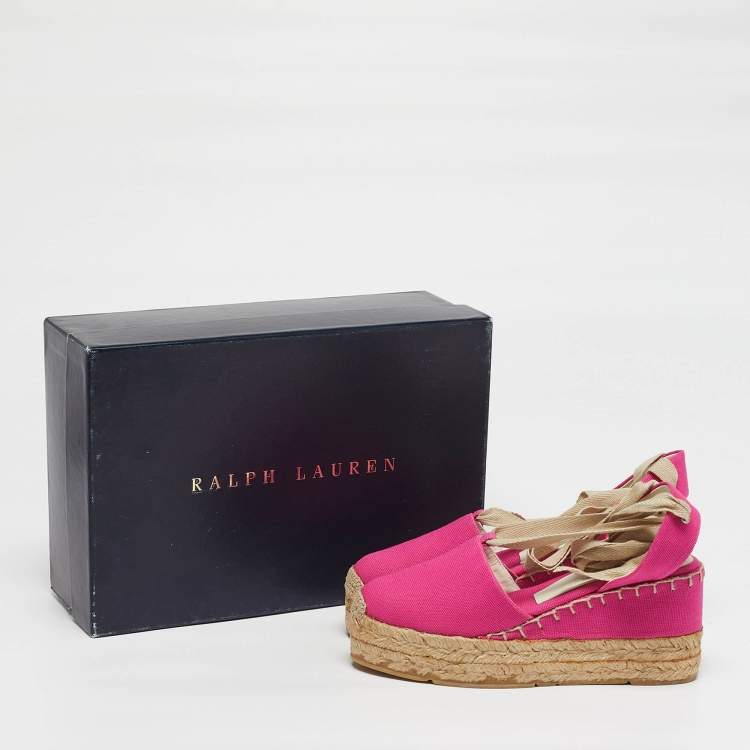Pre Owned Ralph Lauren Collection Size 36 Pink Canvas Wedge Pumps
