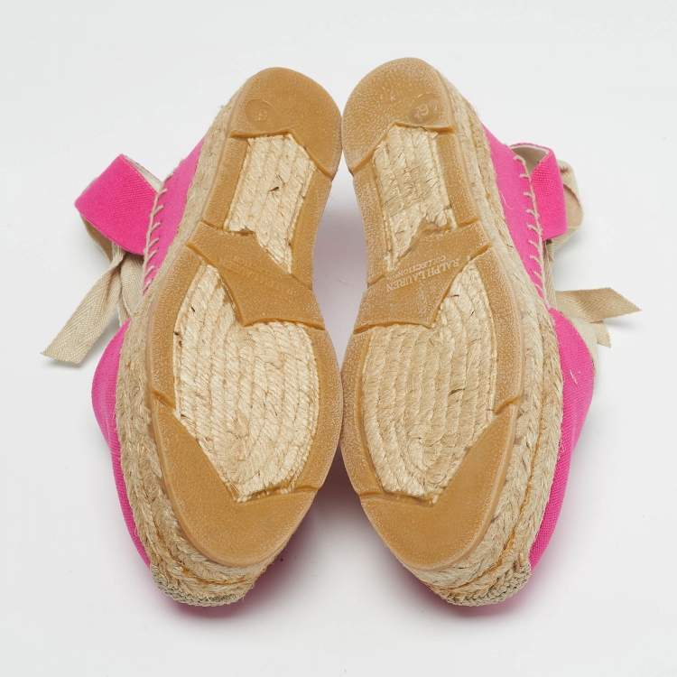 Pre Owned Ralph Lauren Collection Size 36 Pink Canvas Wedge Pumps