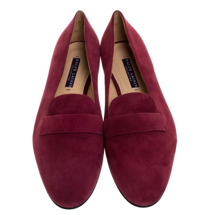Pre Owned Ralph Lauren Red Suede Slip On Flat Loafers Size 42