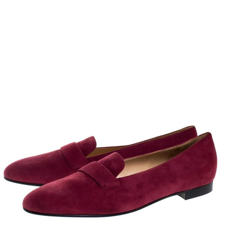 Pre Owned Ralph Lauren Red Suede Slip On Flat Loafers Size 42