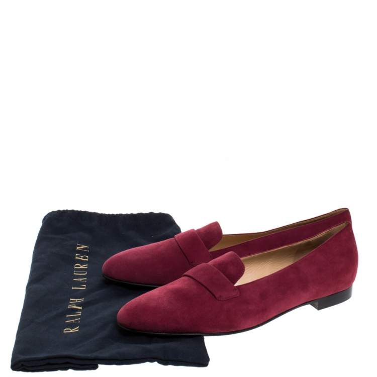 Pre Owned Ralph Lauren Red Suede Slip On Flat Loafers Size 42