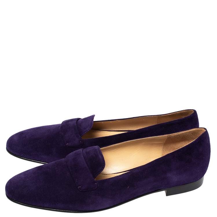 Pre Owned Ralph Lauren Purple Suede Slip On Flat Loafers Size 37