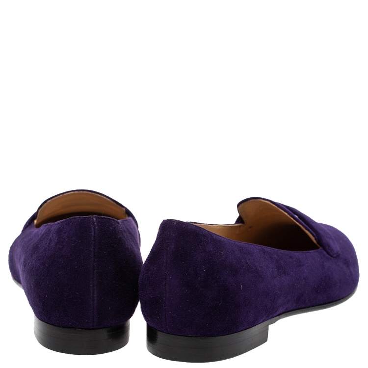 Pre Owned Ralph Lauren Purple Suede Slip On Flat Loafers Size 37