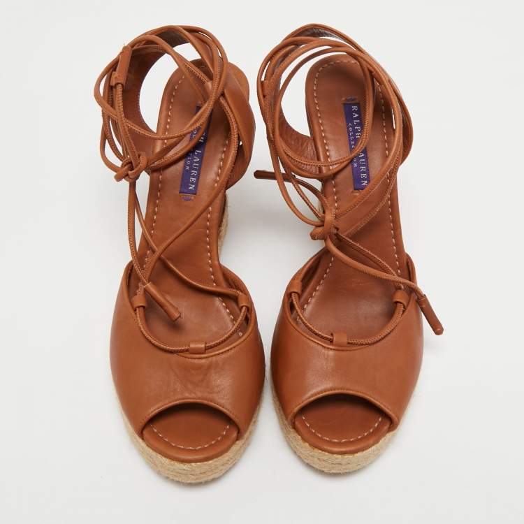 Pre Owned Ralph Lauren Brown Leather Wedge Sandals Size 39