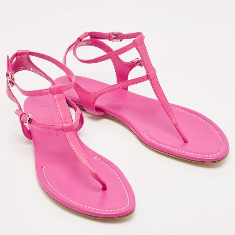 Pre Owned Ralph Lauren Collection Pink Leather Ankle Strap Thong Flat Sandals Size 40