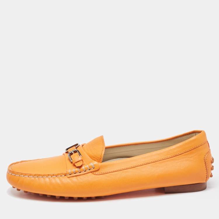 Pre Owned Ralph Lauren Collection Orange Leather Slip On Loafers Size 40.5
