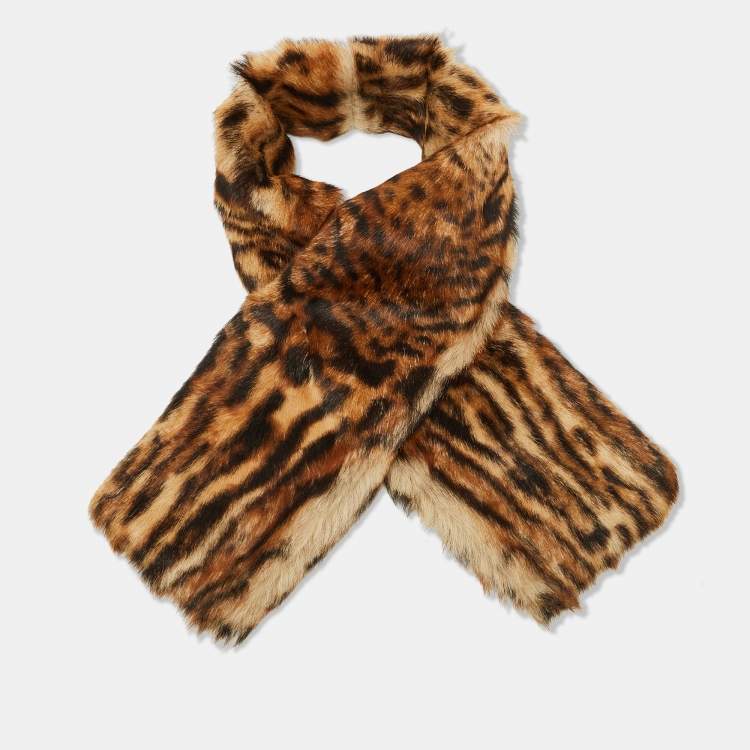 Pre Owned Ralph Lauren Collection Brown Leopard Print Goat Fur Wrap Scarf