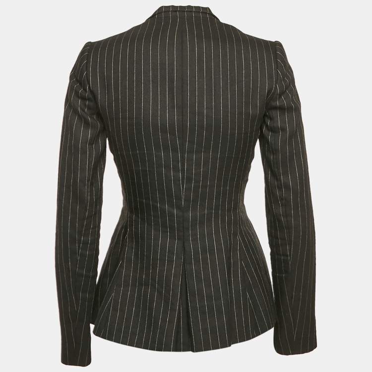 Pre Owned Ralph Lauren Collection Black Stripe Linen and Wool Single Breasted Blazer S