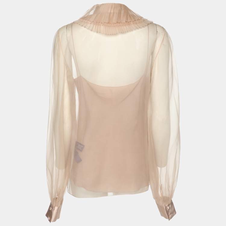Pre Owned Ralph Lauren Collection Beige Silk Ruffled Detail Top S