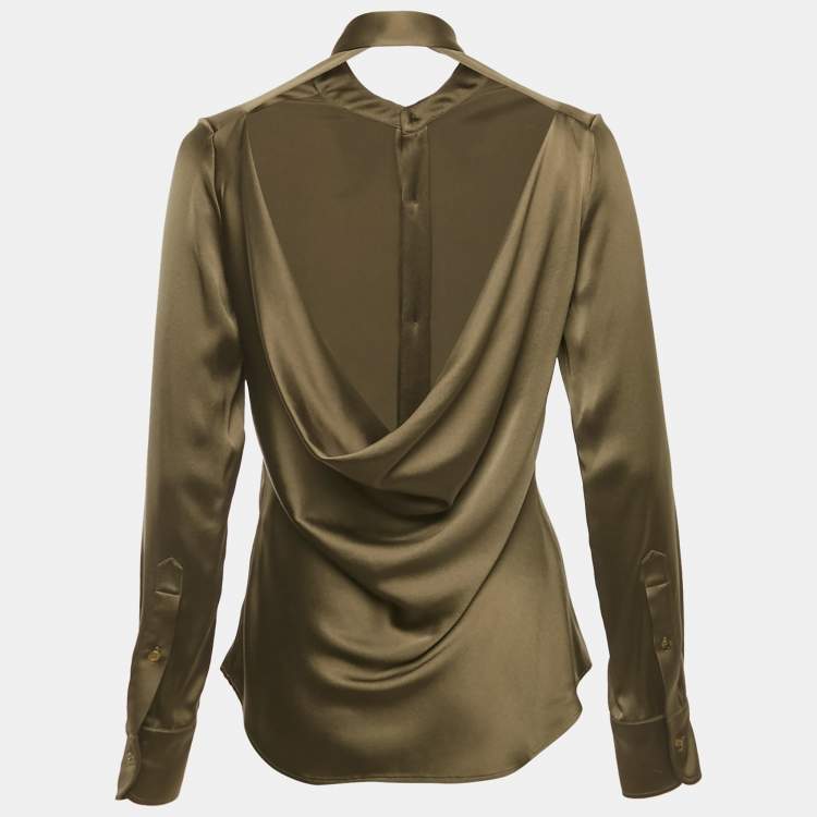 Pre Owned Ralph Lauren Collection Olive Green Satin Back Open Shirt S