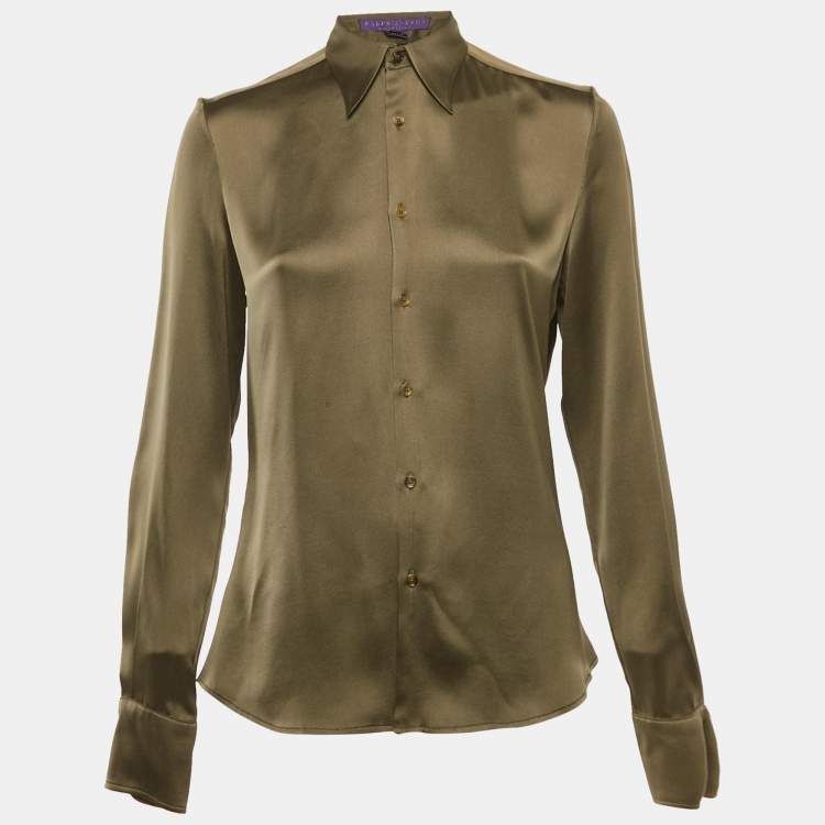 Pre Owned Ralph Lauren Collection Olive Green Satin Back Open Shirt S