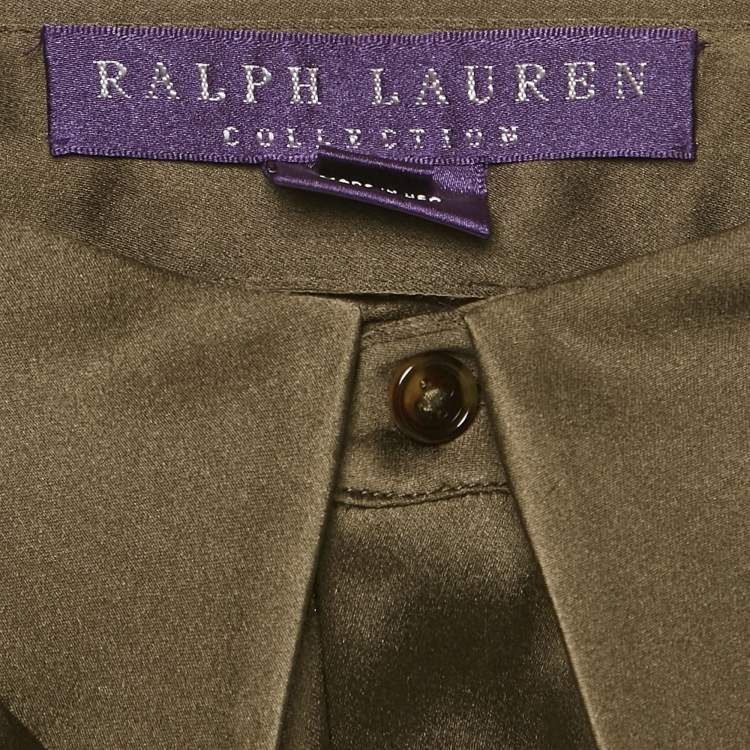 Pre Owned Ralph Lauren Collection Olive Green Satin Back Open Shirt S