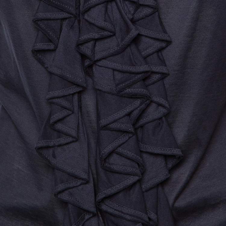 Pre Owned Ralph Lauren Collection Navy Blue Cotton Frill Detail Sheer Blouse M