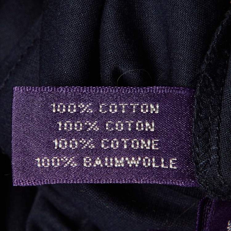 Pre Owned Ralph Lauren Collection Navy Blue Cotton Frill Detail Sheer Blouse M