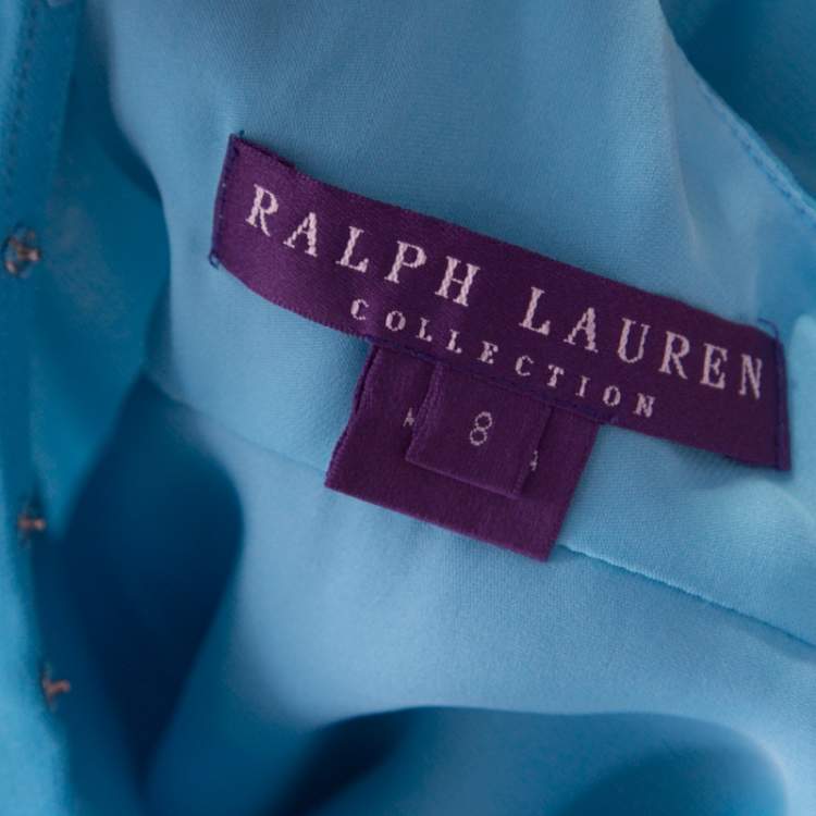 Pre Owned Ralph Lauren Collection Sky Blue Silk Ruffled Blackless Halter Dress M