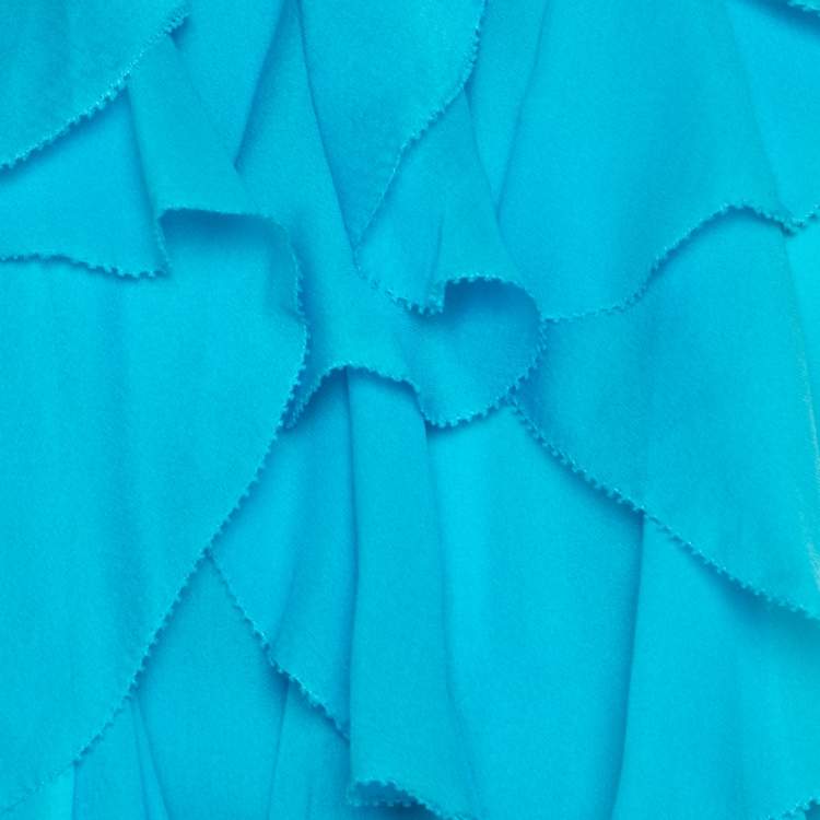 Pre Owned Ralph Lauren Collection Sky Blue Silk Ruffled Blackless Halter Dress M