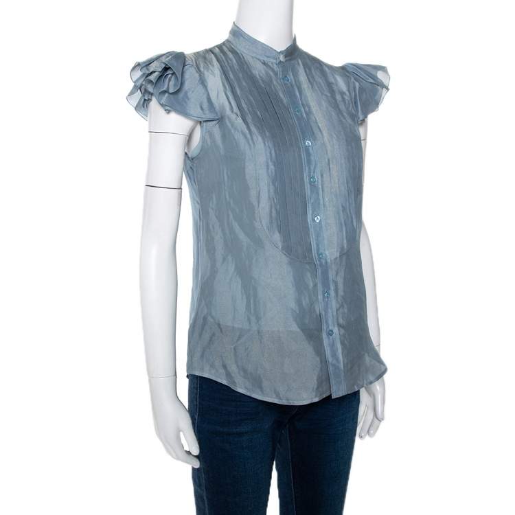 Pre Owned Ralph Lauren Collection Sage Green Ruffled Sleeve Blouse S