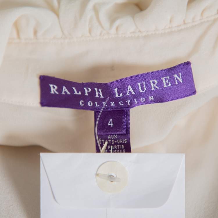 Pre Owned Ralph Lauren Collection Beige Silk Ruffed Belted Neck Detail Shirt S