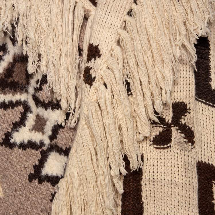 Pre Owned Ralph Lauren Beige Southwestern Patchwork Wool & Cashmere Hand Knit Cardigan L