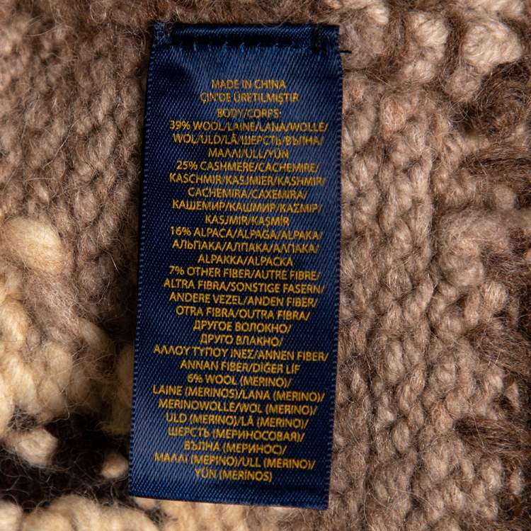 Pre Owned Ralph Lauren Beige Southwestern Patchwork Wool & Cashmere Hand Knit Cardigan L