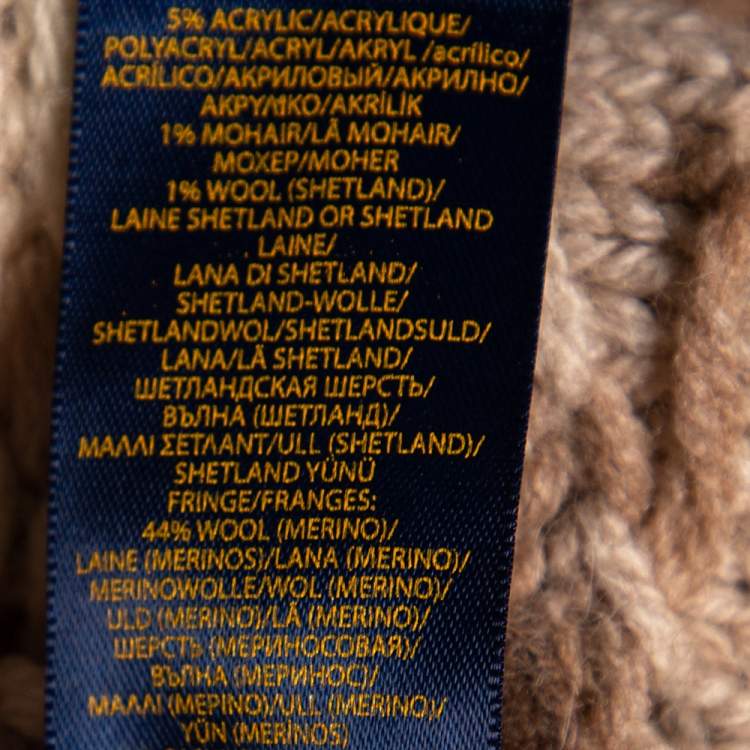 Pre Owned Ralph Lauren Beige Southwestern Patchwork Wool & Cashmere Hand Knit Cardigan L