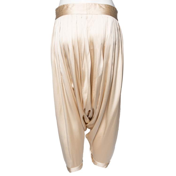 Pre Owned Ralph Lauren Collection Cream Silk Satin Pleated Harem Pants M