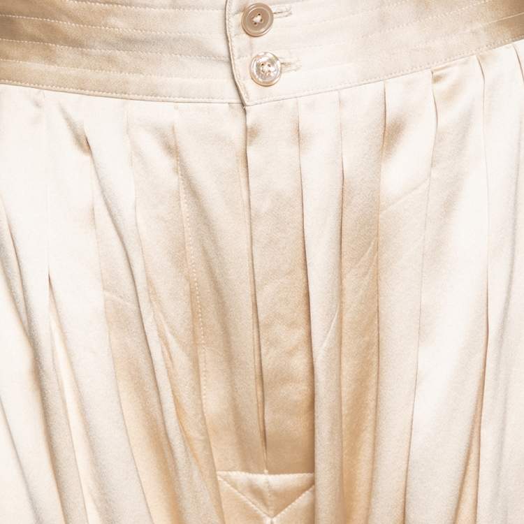 Pre Owned Ralph Lauren Collection Cream Silk Satin Pleated Harem Pants M