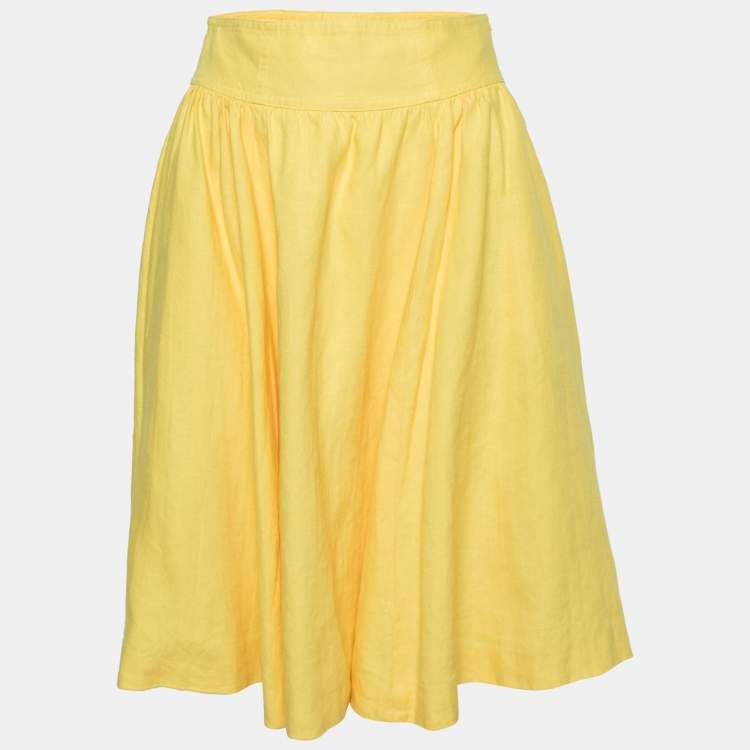 Pre Owned Ralph Lauren Collection Yellow Linen Flared Skirt S