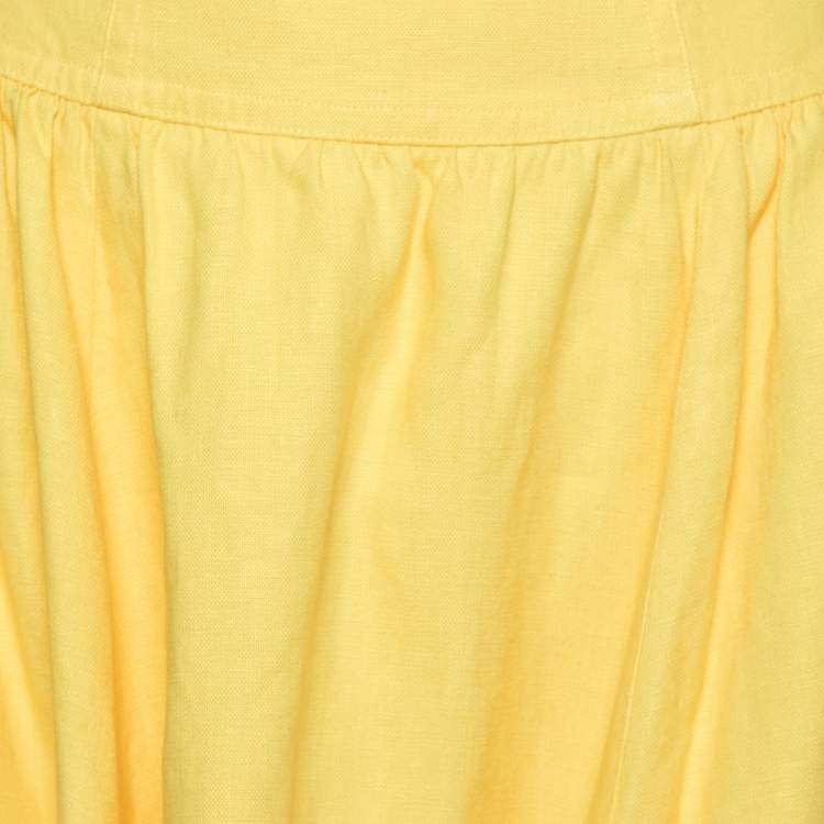 Pre Owned Ralph Lauren Collection Yellow Linen Flared Skirt S