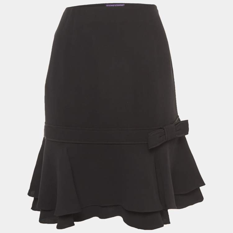 Pre Owned Ralph Lauren Collection Black Silk Bow Detail Ruffled Short Skirt L