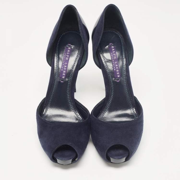 Pre Owned Ralph Lauren Collection Navy Blue Suede Peep Toe D'orsay Pumps Size 37.5