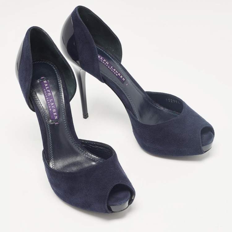 Pre Owned Ralph Lauren Collection Navy Blue Suede Peep Toe D'orsay Pumps Size 37.5