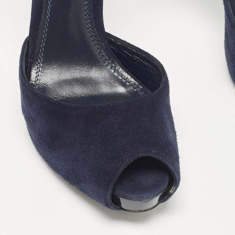 Pre Owned Ralph Lauren Collection Navy Blue Suede Peep Toe D'orsay Pumps Size 37.5