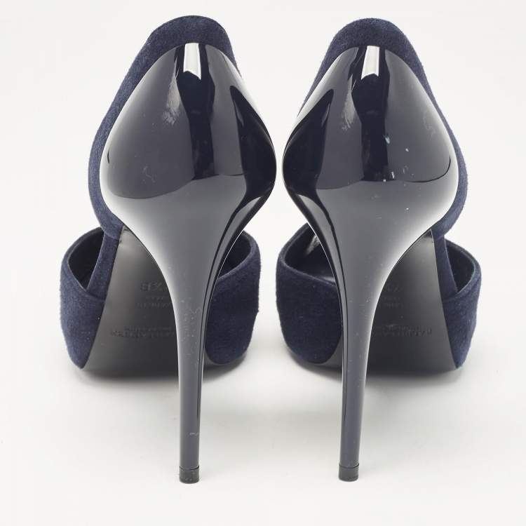 Pre Owned Ralph Lauren Collection Navy Blue Suede Peep Toe D'orsay Pumps Size 37.5