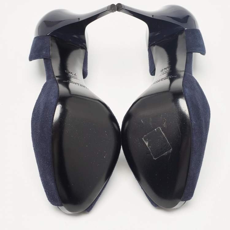 Pre Owned Ralph Lauren Collection Navy Blue Suede Peep Toe D'orsay Pumps Size 37.5